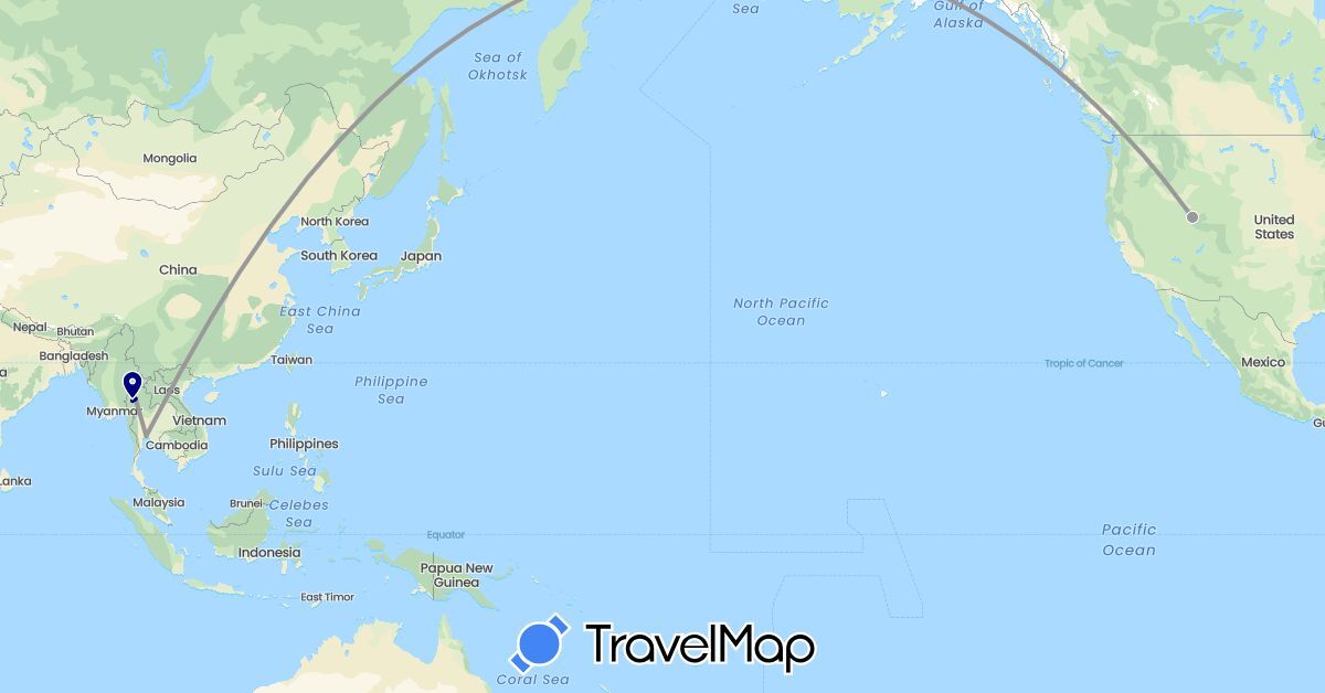 TravelMap itinerary: driving, plane in Thailand, United States (Asia, North America)